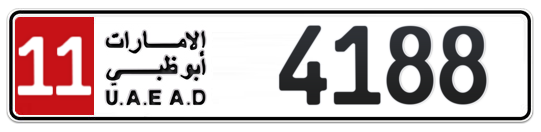 11 4188 - Plate numbers for sale in Abu Dhabi