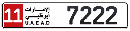 11 7222 - Plate numbers for sale in Abu Dhabi