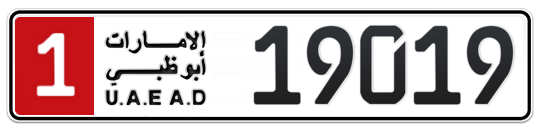 1 19019 - Plate numbers for sale in Abu Dhabi