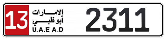 13 2311 - Plate numbers for sale in Abu Dhabi