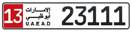13 23111 - Plate numbers for sale in Abu Dhabi