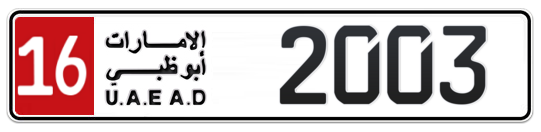 16 2003 - Plate numbers for sale in Abu Dhabi