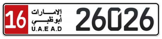 16 26026 - Plate numbers for sale in Abu Dhabi