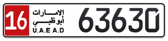 16 63630 - Plate numbers for sale in Abu Dhabi