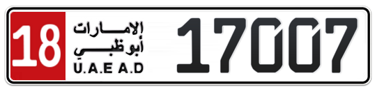 Abu Dhabi Plate number 18 17007 for sale on Numbers.ae