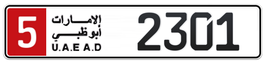 Abu Dhabi Plate number 5 2301 for sale on Numbers.ae