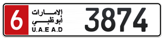 6 3874 - Plate numbers for sale in Abu Dhabi