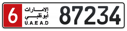 6 87234 - Plate numbers for sale in Abu Dhabi