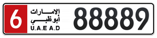 Abu Dhabi Plate number 6 88889 for sale on Numbers.ae