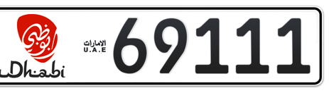 Abu Dhabi Plate number 11 69111 for sale - Short layout, Dubai logo, Сlose view