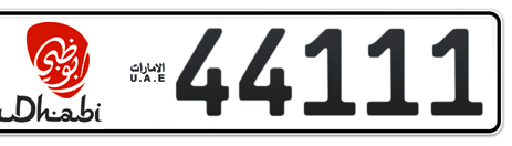 Abu Dhabi Plate number 13 44111 for sale - Short layout, Dubai logo, Сlose view