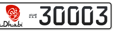 Abu Dhabi Plate number 15 30003 for sale - Short layout, Dubai logo, Сlose view