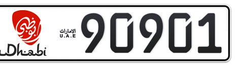 Abu Dhabi Plate number  * 90901 for sale - Short layout, Dubai logo, Сlose view