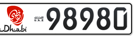 Abu Dhabi Plate number 18 98980 for sale - Short layout, Dubai logo, Сlose view