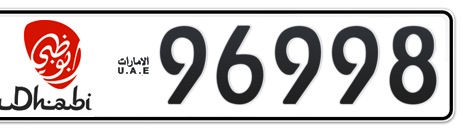 Abu Dhabi Plate number 1 96998 for sale - Short layout, Dubai logo, Сlose view