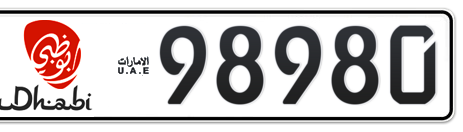 Abu Dhabi Plate number  * 98980 for sale - Short layout, Dubai logo, Сlose view