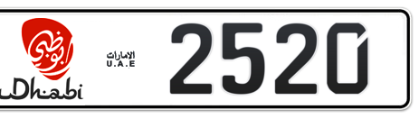 Abu Dhabi Plate number 20 2520 for sale - Short layout, Dubai logo, Сlose view