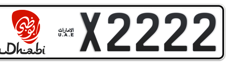 Abu Dhabi Plate number 20 X2222 for sale - Short layout, Dubai logo, Сlose view