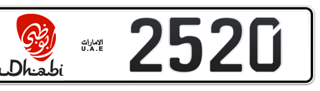 Abu Dhabi Plate number 2 2520 for sale - Short layout, Dubai logo, Сlose view