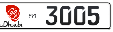 Abu Dhabi Plate number 5 3005 for sale - Short layout, Dubai logo, Сlose view