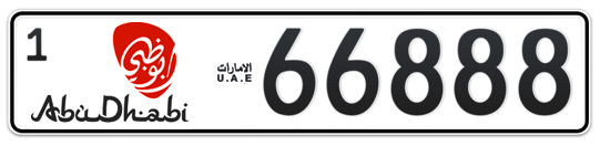 Abu Dhabi Plate number 1 66888 for sale - Long layout, Dubai logo, Full view