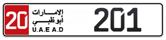 Abu Dhabi Plate number 20 201 for sale - Long layout, Full view