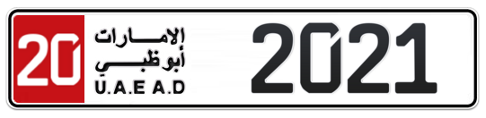 Abu Dhabi Plate number 20 2021 for sale - Long layout, Full view