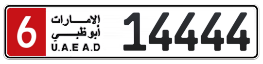 Abu Dhabi Plate number 6 14444 for sale - Long layout, Full view