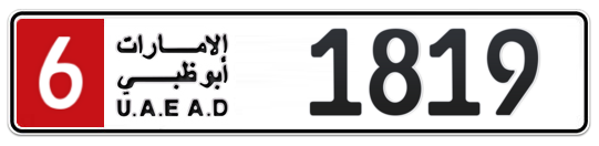 Abu Dhabi Plate number 6 1819 for sale - Long layout, Full view