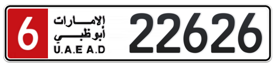 Abu Dhabi Plate number 6 22626 for sale - Long layout, Full view