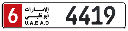 Abu Dhabi Plate number 6 4419 for sale - Long layout, Full view