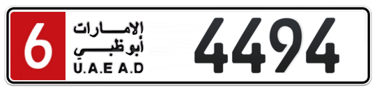 Abu Dhabi Plate number 6 4494 for sale - Long layout, Full view