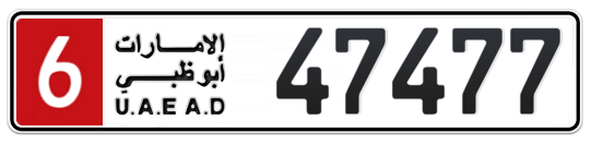 Abu Dhabi Plate number 6 47477 for sale - Long layout, Full view