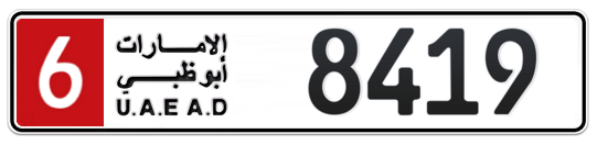 Abu Dhabi Plate number 6 8419 for sale - Long layout, Full view