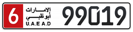 Abu Dhabi Plate number 6 99019 for sale - Long layout, Full view