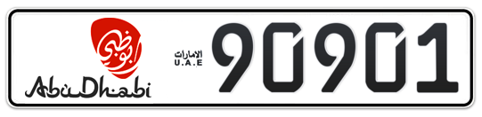 Abu Dhabi Plate number 19 90901 for sale - Long layout, Dubai logo, Сlose view