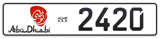 Abu Dhabi Plate number 20 2420 for sale - Long layout, Dubai logo, Сlose view