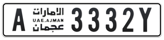 Ajman Plate number A 3332Y for sale on Numbers.ae