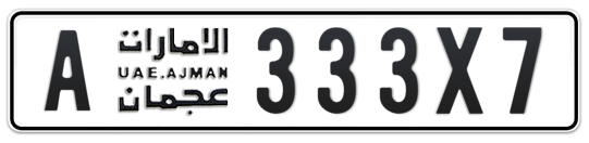 Ajman Plate number A 333X7 for sale on Numbers.ae