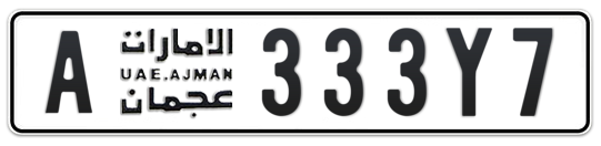 Ajman Plate number A 333Y7 for sale on Numbers.ae