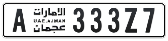 Ajman Plate number A 333Z7 for sale on Numbers.ae