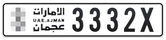 Ajman Plate number  * 3332X for sale on Numbers.ae