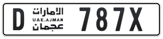 Ajman Plate number D 787X for sale on Numbers.ae