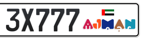 Ajman Plate number A 3X777 for sale - Short layout, Dubai logo, Сlose view