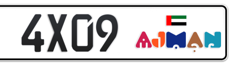 Ajman Plate number A 4X09 for sale - Short layout, Dubai logo, Сlose view