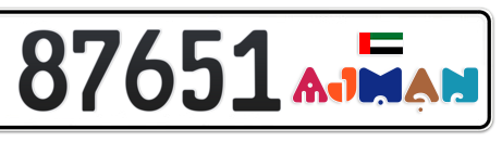 Ajman Plate number A 87651 for sale - Short layout, Dubai logo, Сlose view