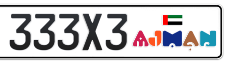 Ajman Plate number B 333X3 for sale - Short layout, Dubai logo, Сlose view