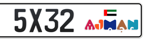 Ajman Plate number B 5X32 for sale - Short layout, Dubai logo, Сlose view