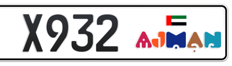 Ajman Plate number B X932 for sale - Short layout, Dubai logo, Сlose view