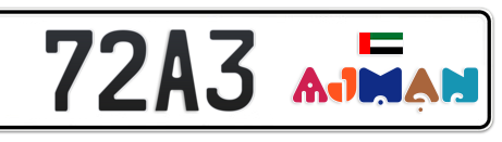 Ajman Plate number C 72A3 for sale - Short layout, Dubai logo, Сlose view